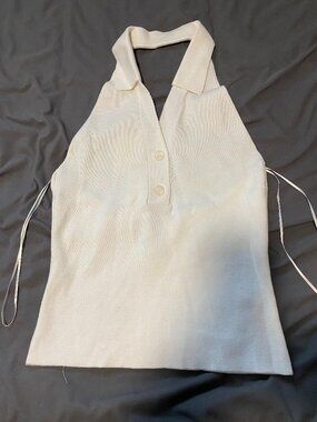 🤍 BDG White Halter Tank – Polo Neck & Low Back 🤍